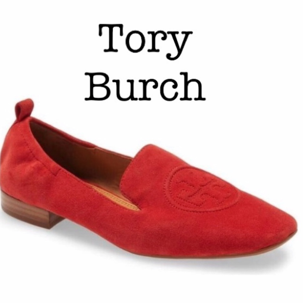Tory Burch Leigh Red Suede Loafers